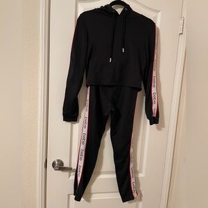 Bebe Black Jogger Set with Red Accents